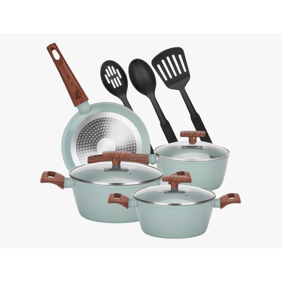 GENERICO - Juego Bateria Cocina Granito Antiadherente Olla Sarten 10pcs