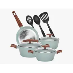 GENERICO - Juego Bateria Cocina Granito Antiadherente Olla Sarten 10pcs