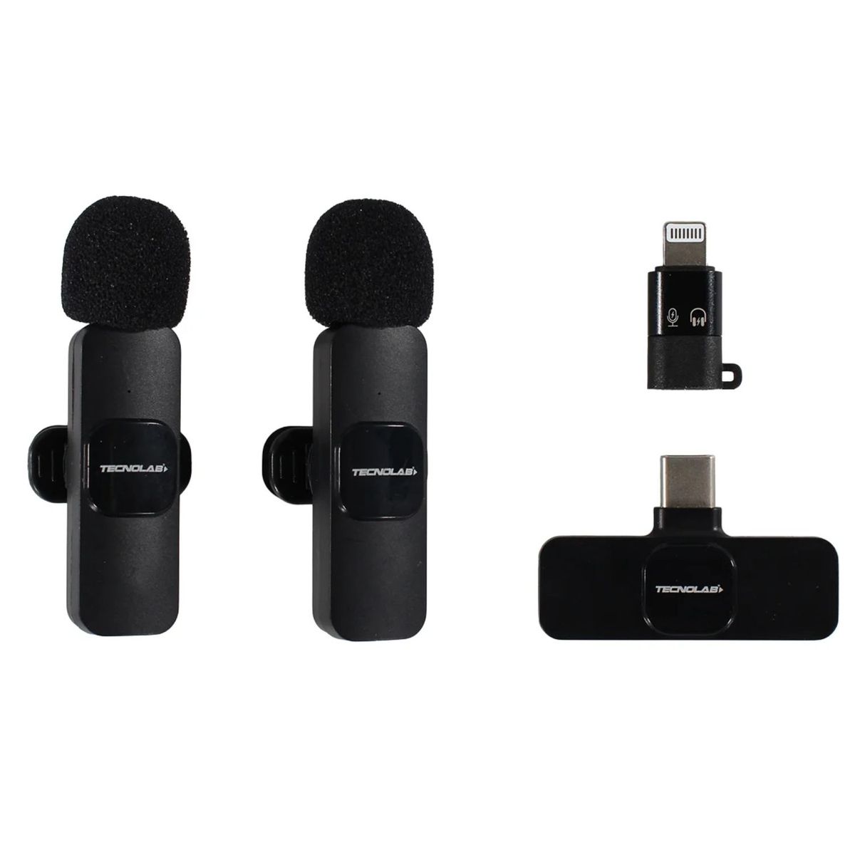 TECNOLAB - Kit 2 Microfonos Lavalier Inalambricos USB-C y Lightning - PS