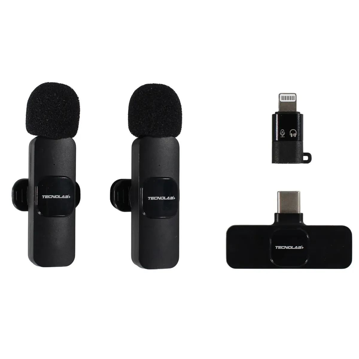 TECNOLAB - Kit 2 Microfonos Lavalier Inalambricos USB-C y Lightning - PS