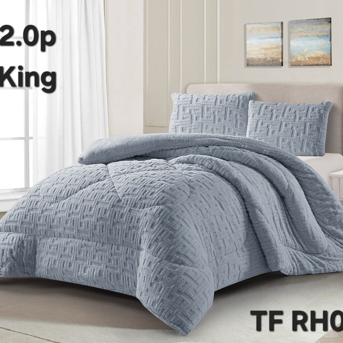 GENERICO - Cubrecama de Invierno Sherpa Texturizado con Chiporro 2 Plazas. TFRH03