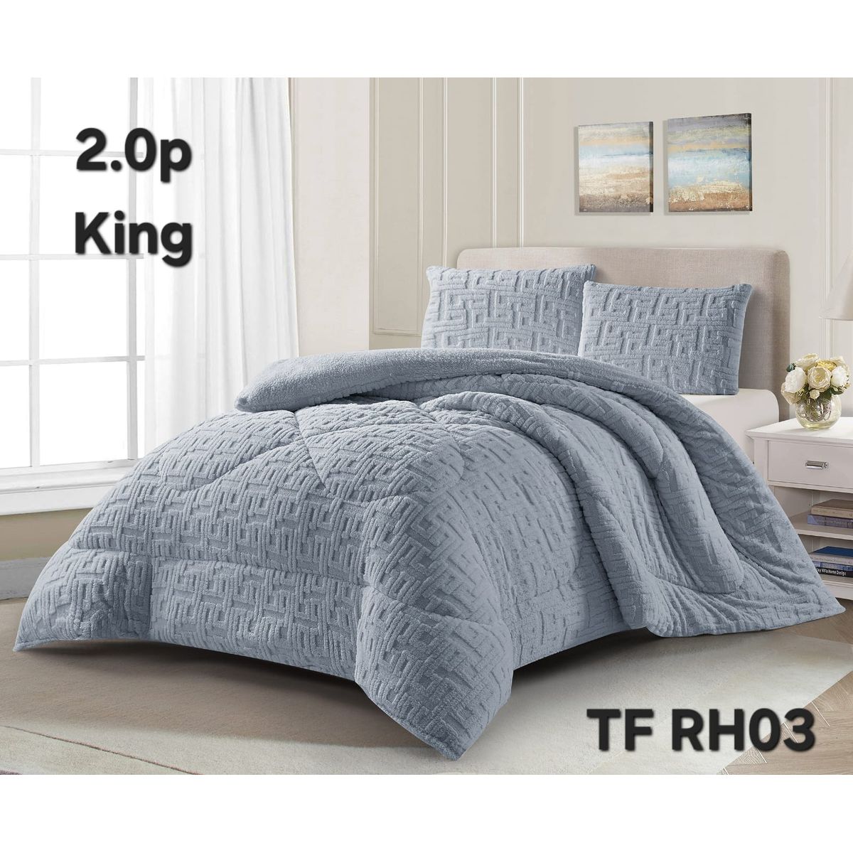 GENERICO - Cubrecama de Invierno Sherpa Texturizado con Chiporro 2 Plazas. TFRH03