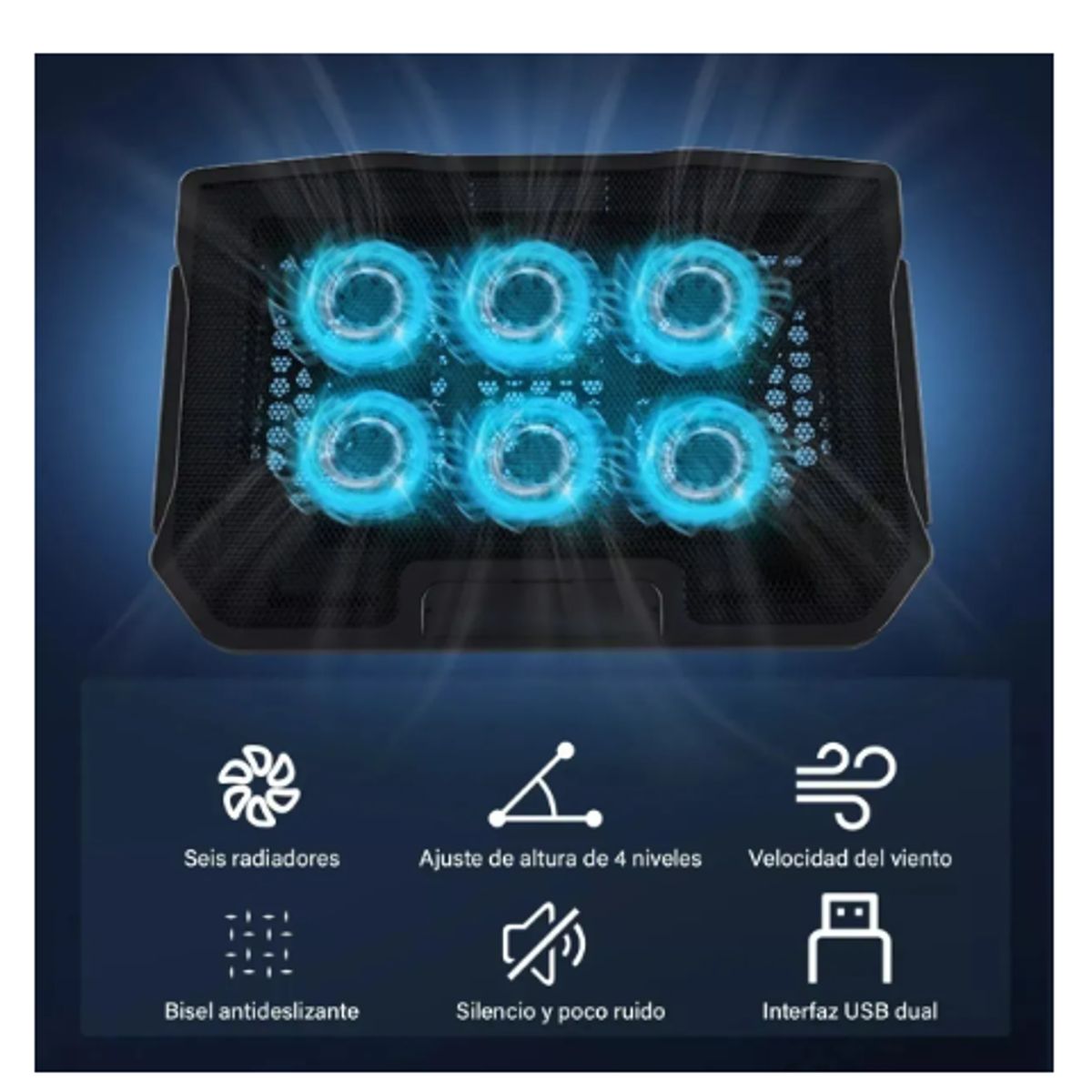GENERICO - Base Cooler Enfriador Notebook Ventilador 6 Ventiladores