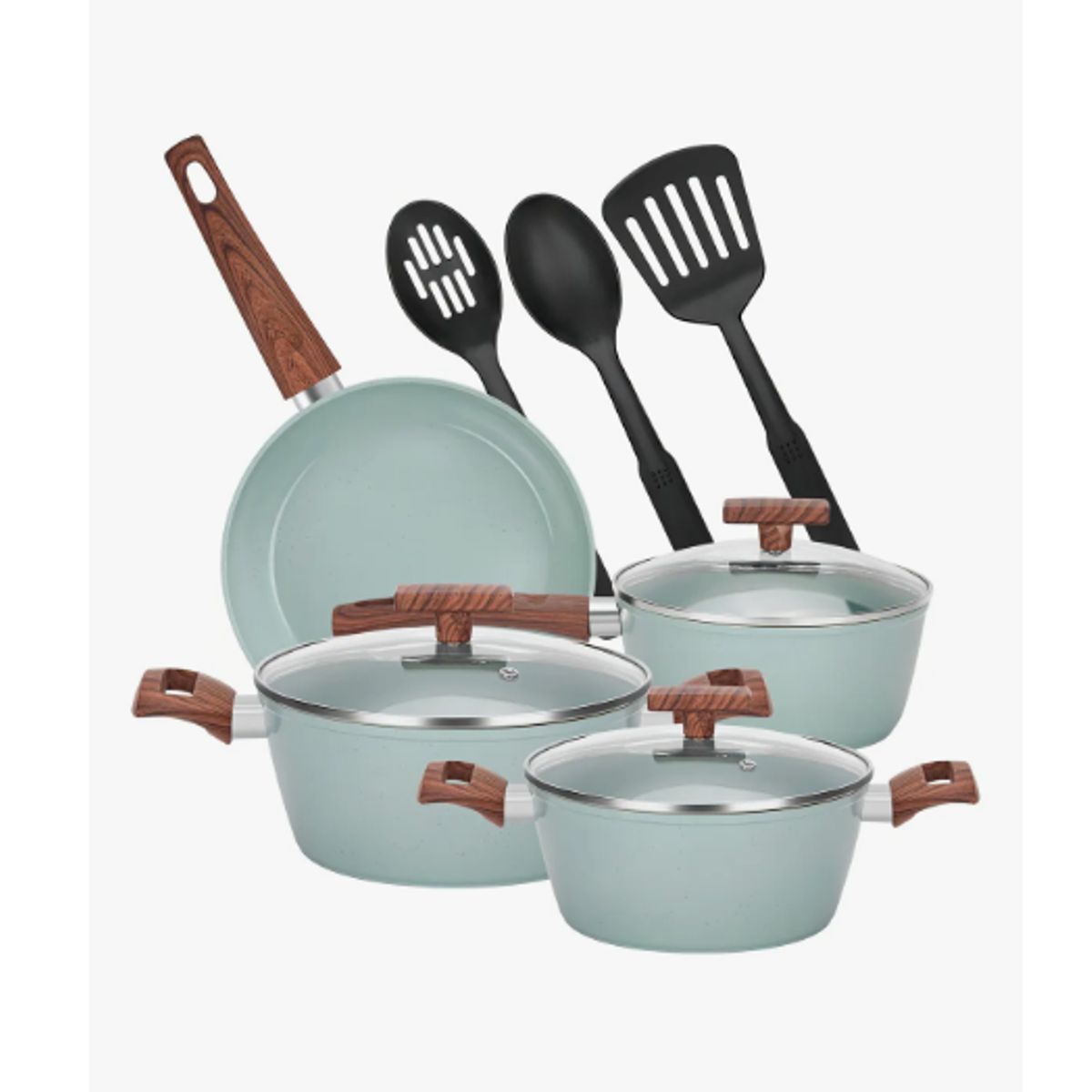 GENERICO - Batería de Cocina 10 PiezasGranito Antiadherente Aluminio Verde