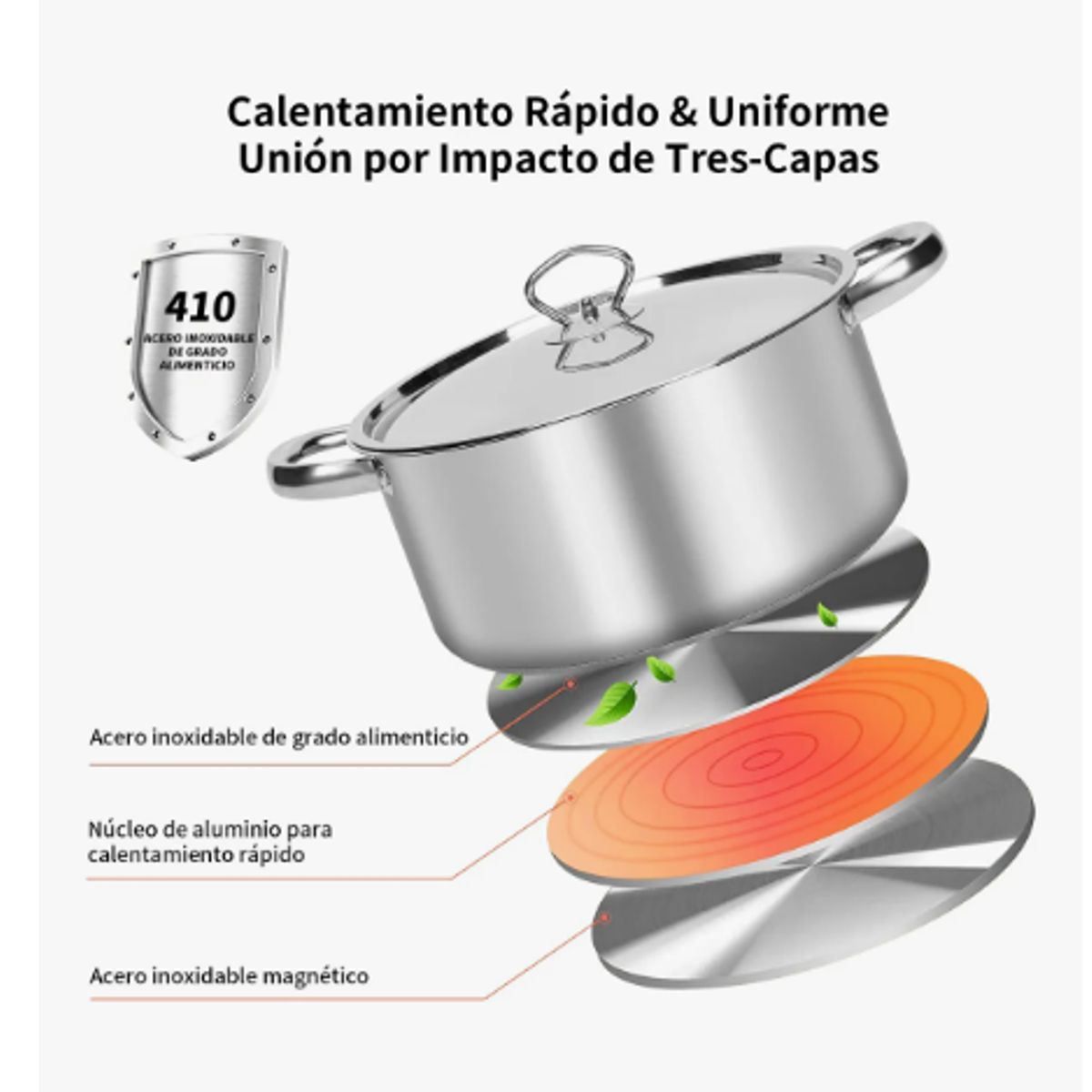 GENERICO - Bateria Cocina Cacerolas 15 Piezas Juego De Ollas Acero Inox Plateado