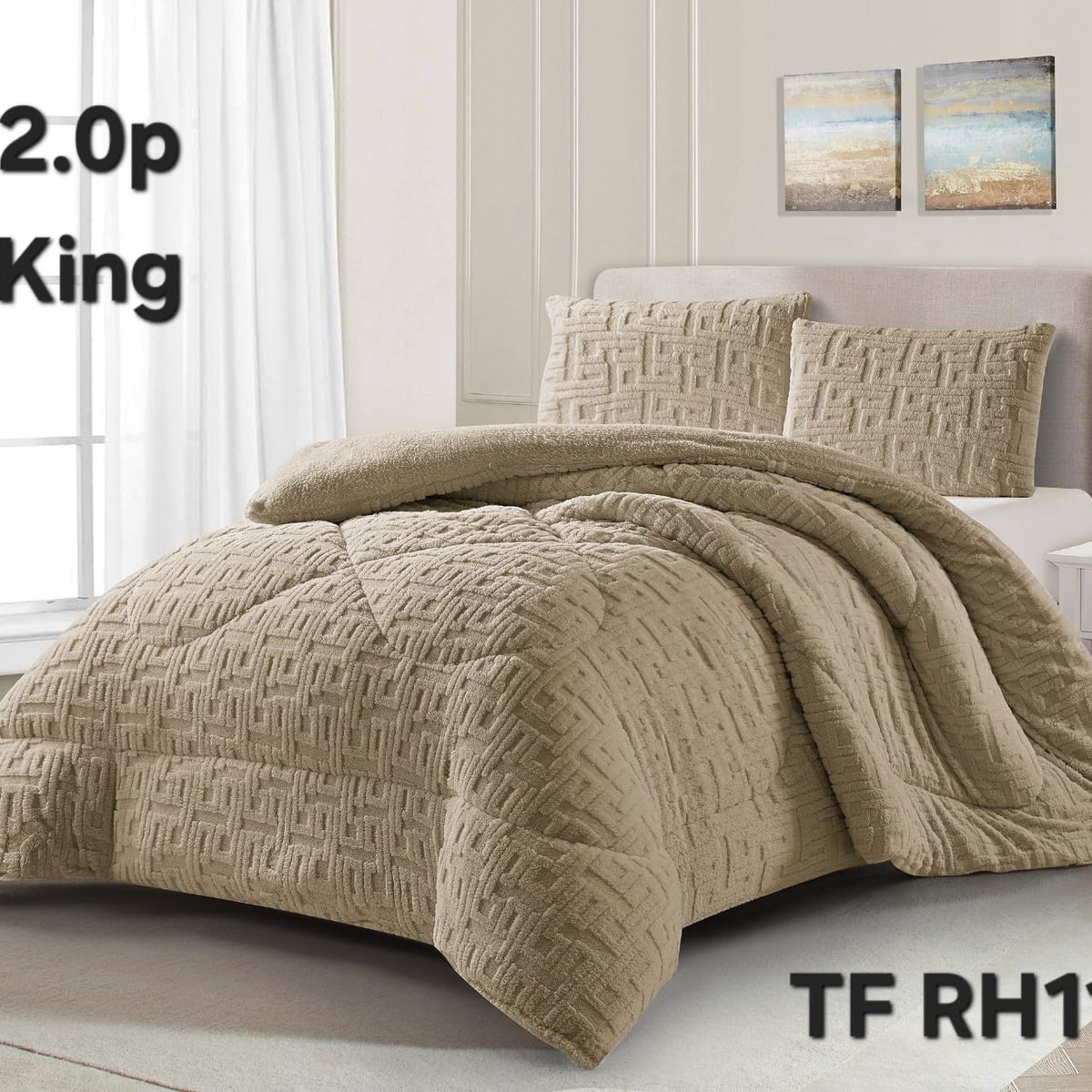 GENERICO - Cubrecama de Invierno Sherpa Texturizado con Chiporro 2 Plazas. TFRH11