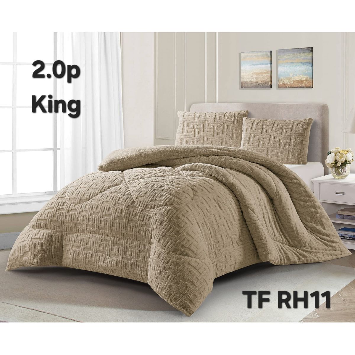 GENERICO - Cubrecama de Invierno Sherpa Texturizado con Chiporro 2 Plazas. TFRH11