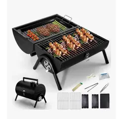 GENERICO - Parrilla De Asado Barbacoa De Carbón Plegable Portátil Bbq Negro