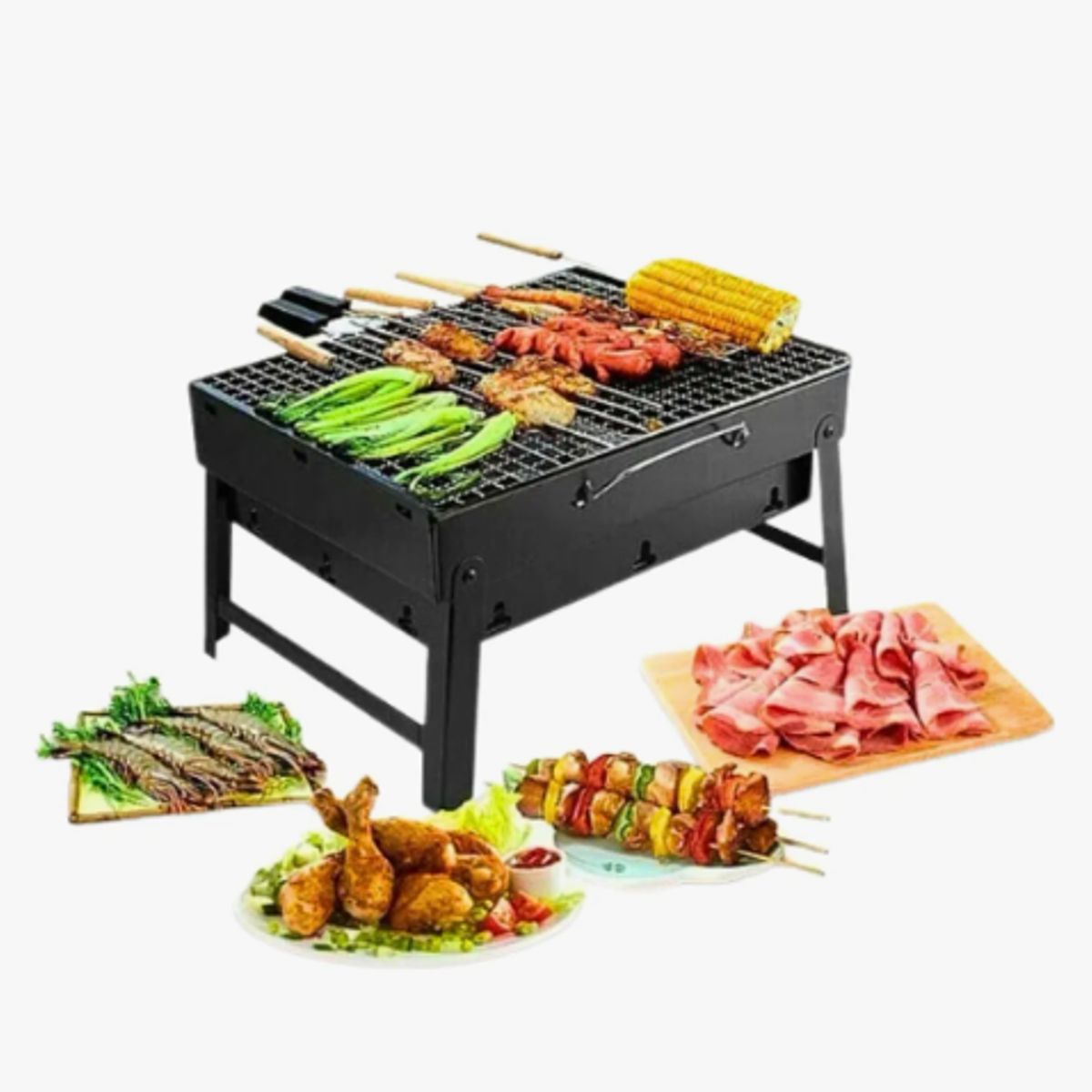 GENERICO - Parrilla Portátil A Carbón Grill Asados Bbq Familia Negro