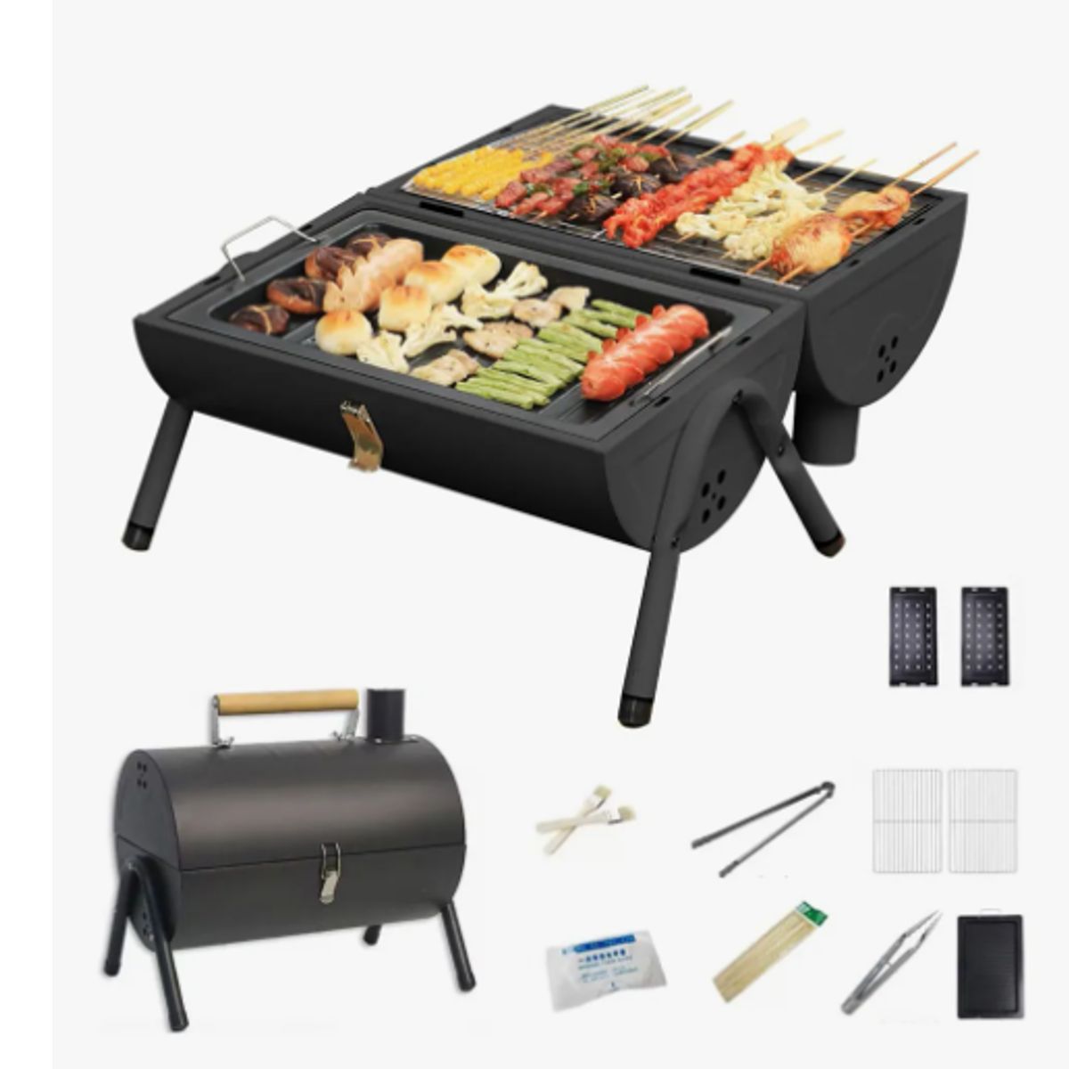 GENERICO - Parrilla Portátil A Carbón Doble Función 38x25cm Barbacoabbq Negro