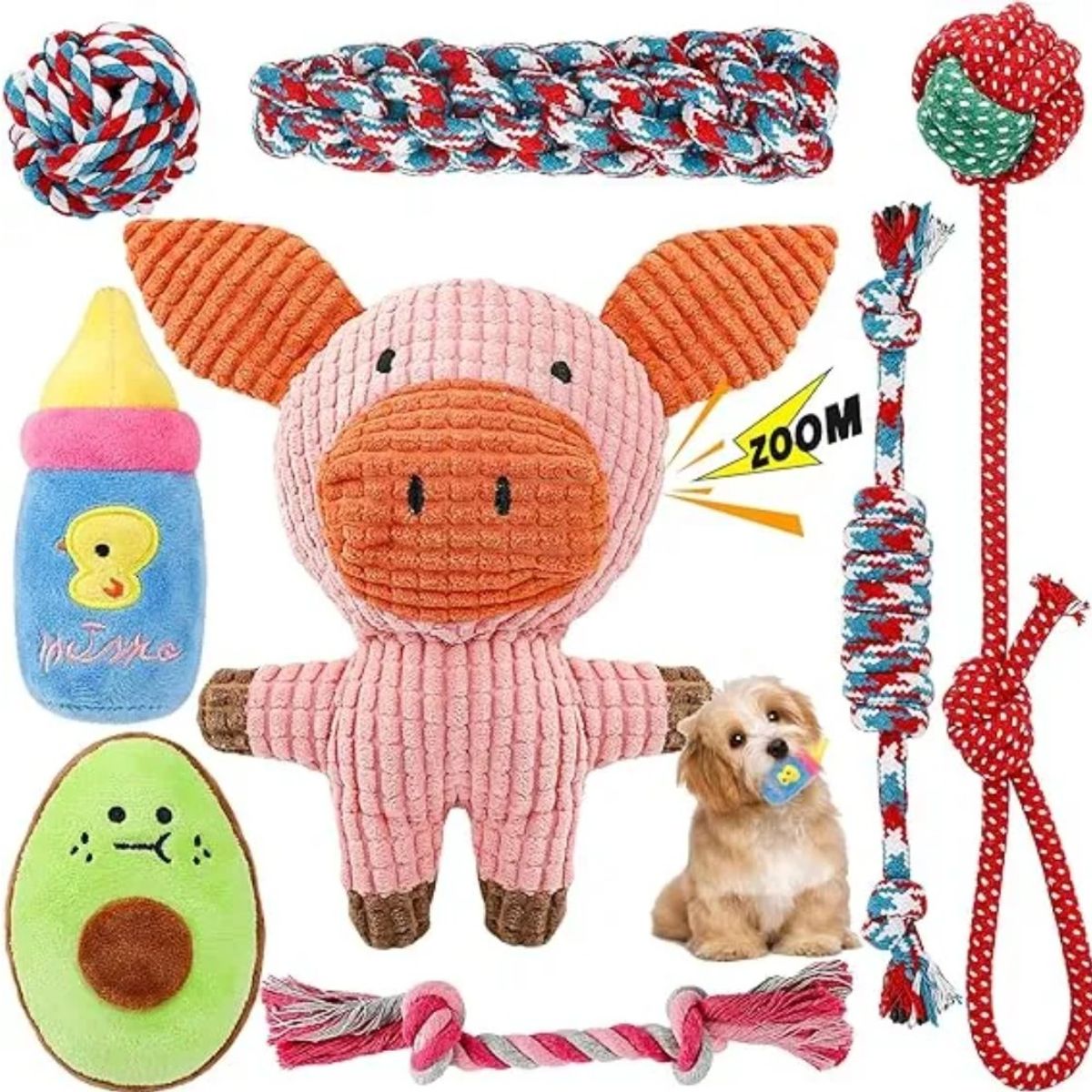 GENERICO - Cerdo Peluche De Cuerda, Resistencia Set 8 Juguetes Perro BELUG