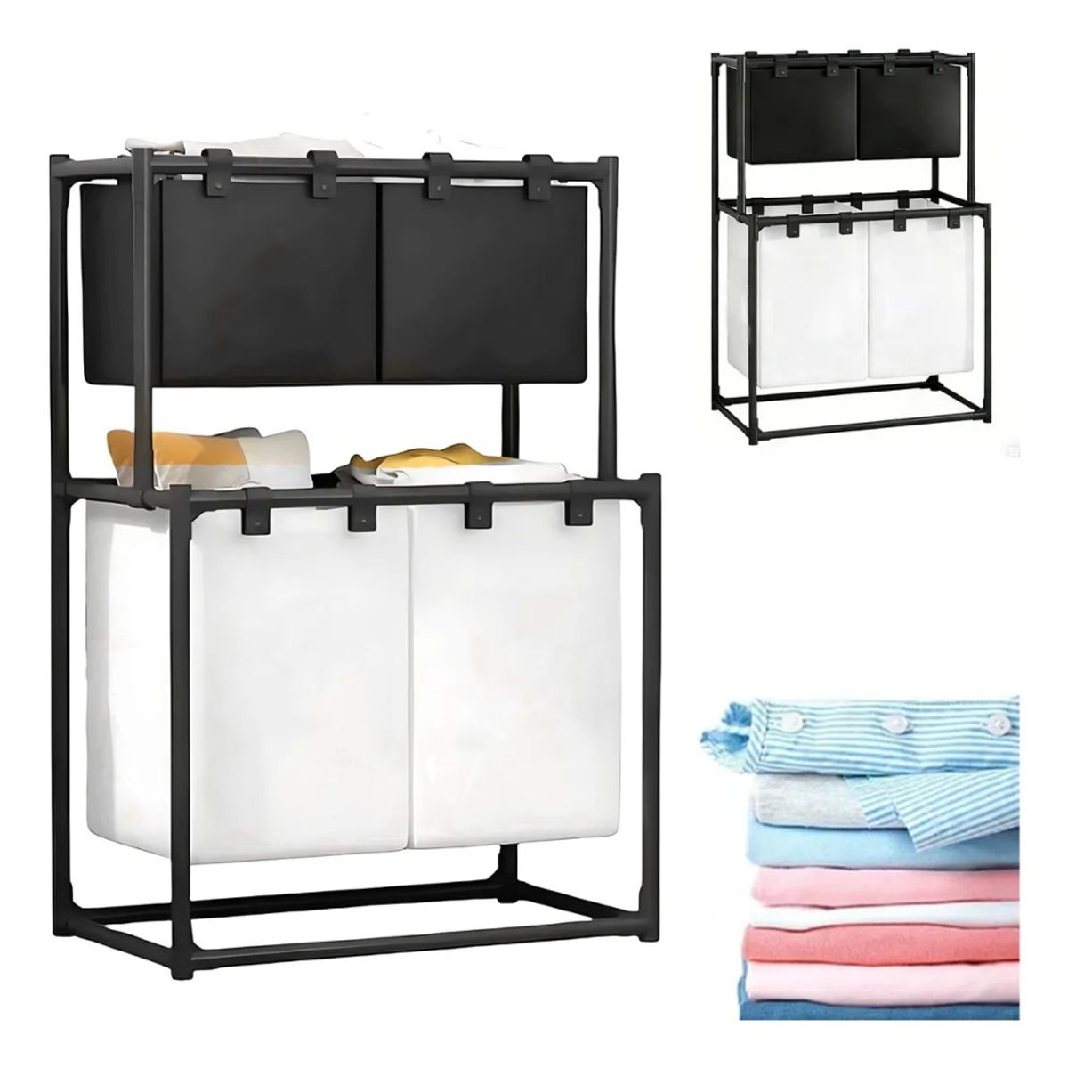 GENERICO - Cesta De Ropa Sucia 4 Compartimentos Espesar Accesorios Baño Blanco BELUG