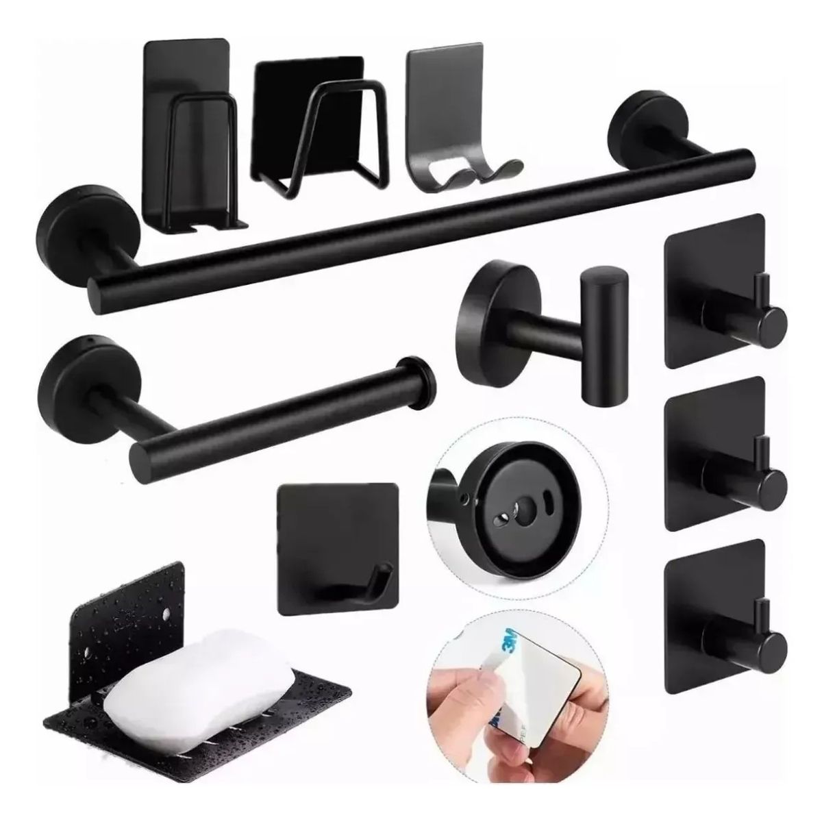 GENERICO - Juego De Accesorios De Baño Toalleros 304 Inoxidable 11pcs Negro