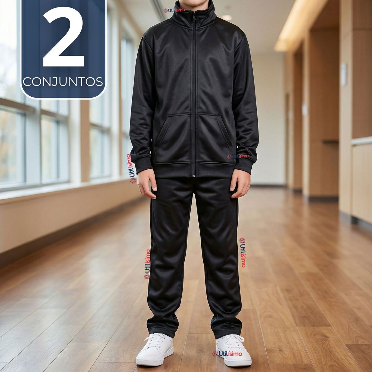 UTILISIMO - Pack 2 Conjuntos Escolares Buzo Pantalón Y Polerón Tela Sintética Niño Unisex Azul 3 a 16 años