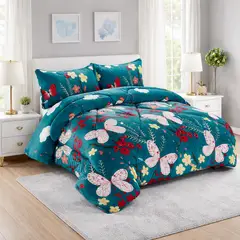 GENERICO - Cobertor con Chiporro 2 Plazas Liso Turquesa con Mariposas