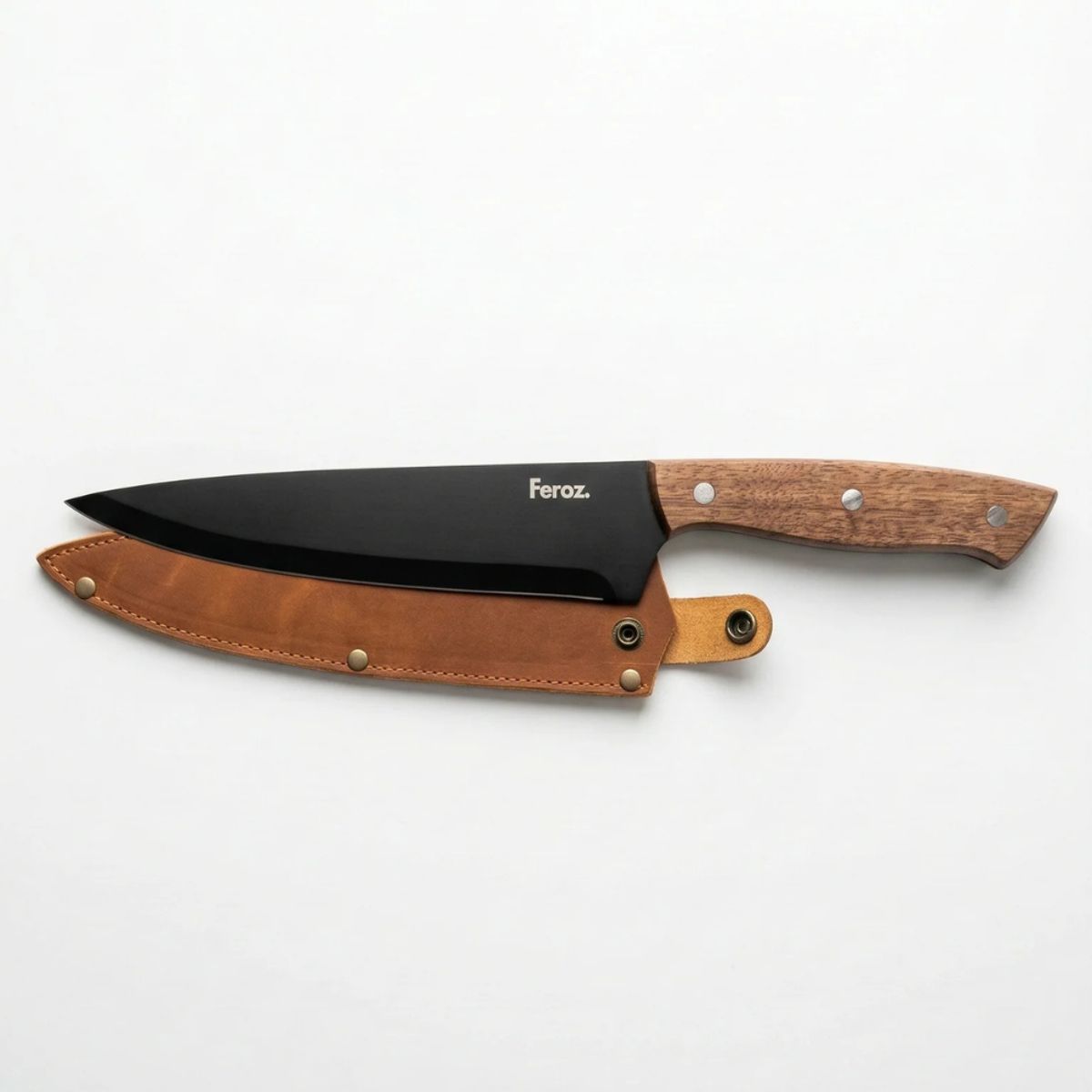 FEROZ - Cuchillo Parrillero Black Feroz + Funda de Cuero Premium