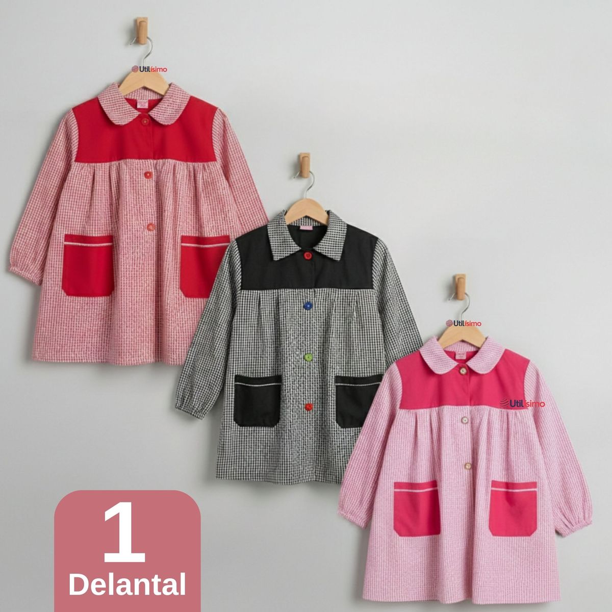 UTILISIMO - Delantal de Párvulo Niña Cotona Escolar Colegio