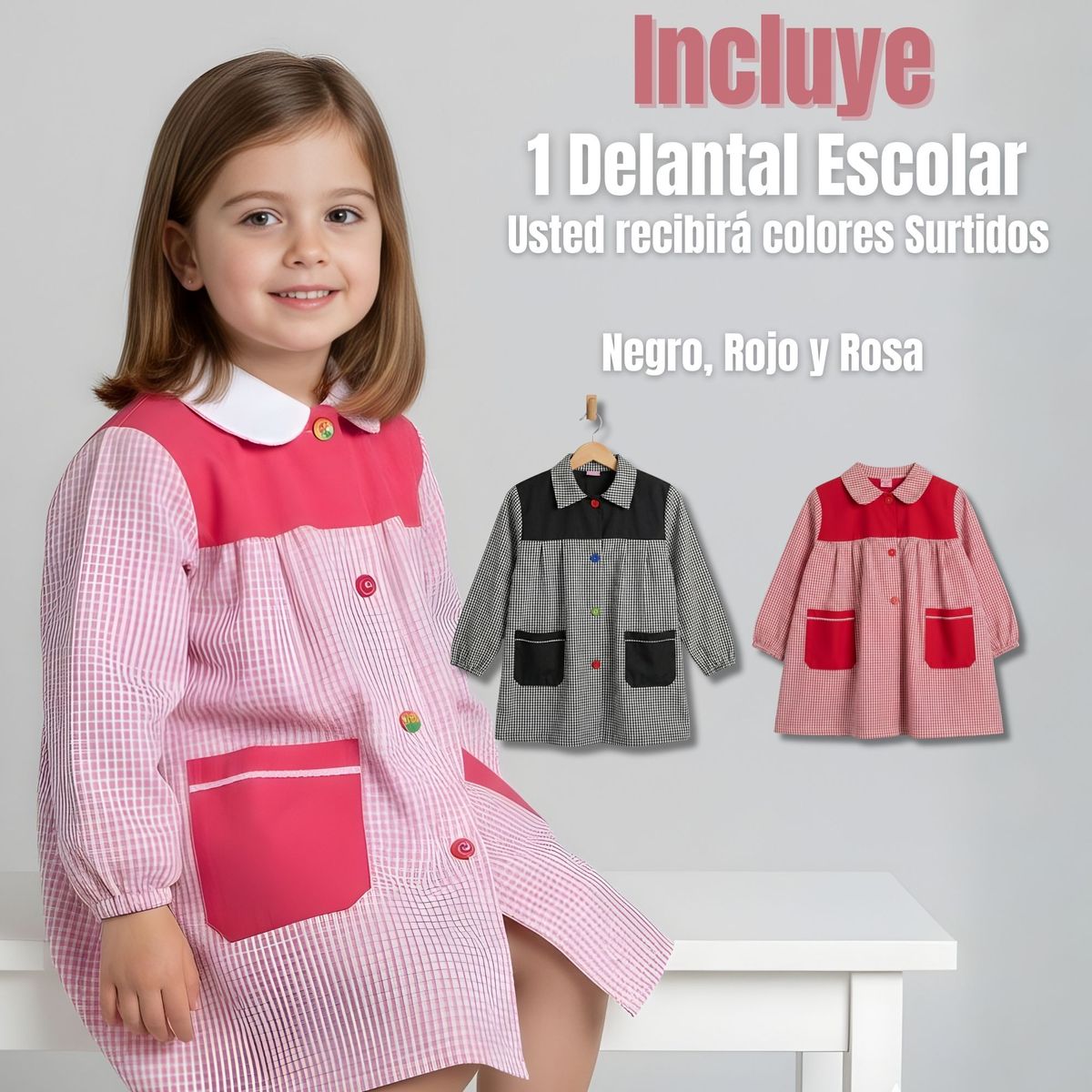 UTILISIMO - Delantal de Párvulo Niña Cotona Escolar Colegio