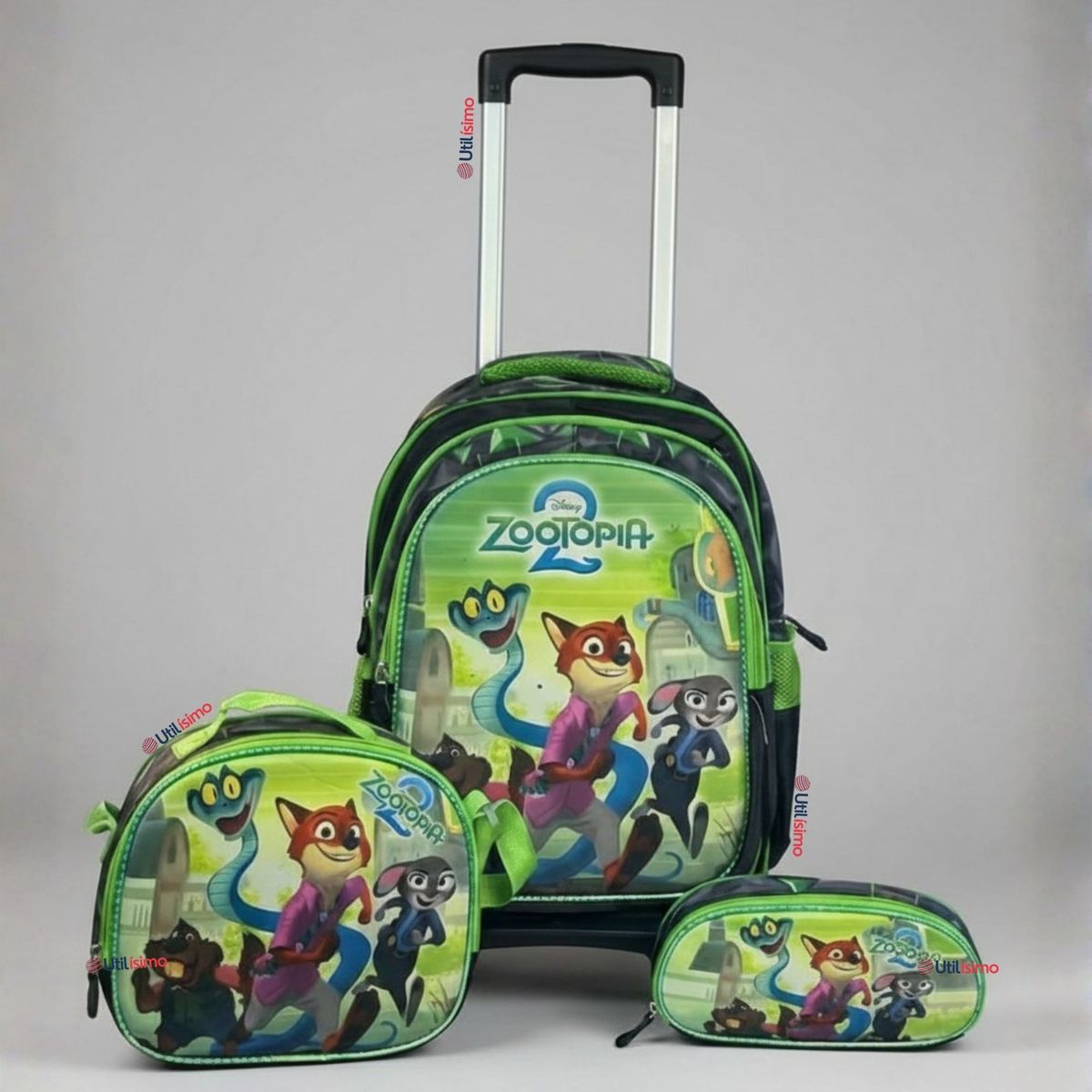 UTILISIMO - Mochila Escolar Zootopia Con Ruedas Desmontables + Estuche + Lonchera Niño Poliéster