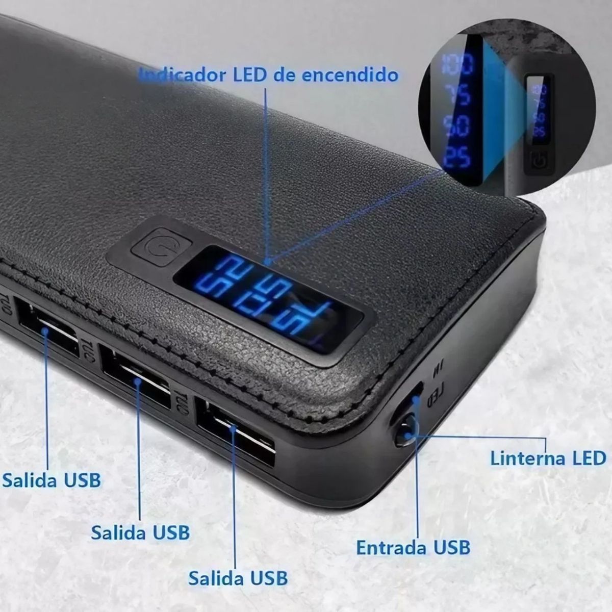MOVI - POWER BANK 20.000 MAH CON 3 SALIDAS USB Y LINTERNA LED