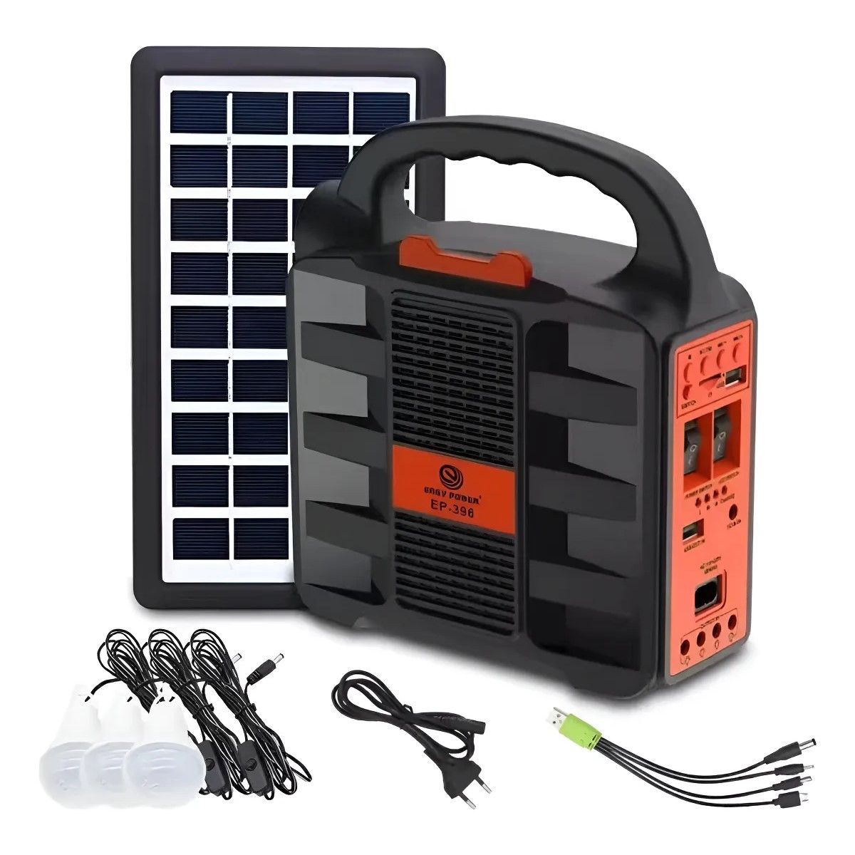 GENERICO - Kit Emergencia Carga Solar Linternas Faros Radio Negro