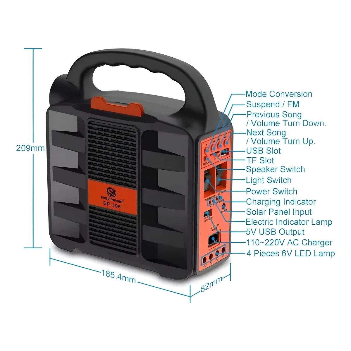 GENERICO - Kit Emergencia Carga Solar Linternas Faros Radio Negro