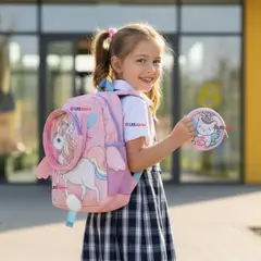 UTILISIMO - Mochila Escolar Con Estuche 33cm Poliéster Impermeable Unicornio Niña
