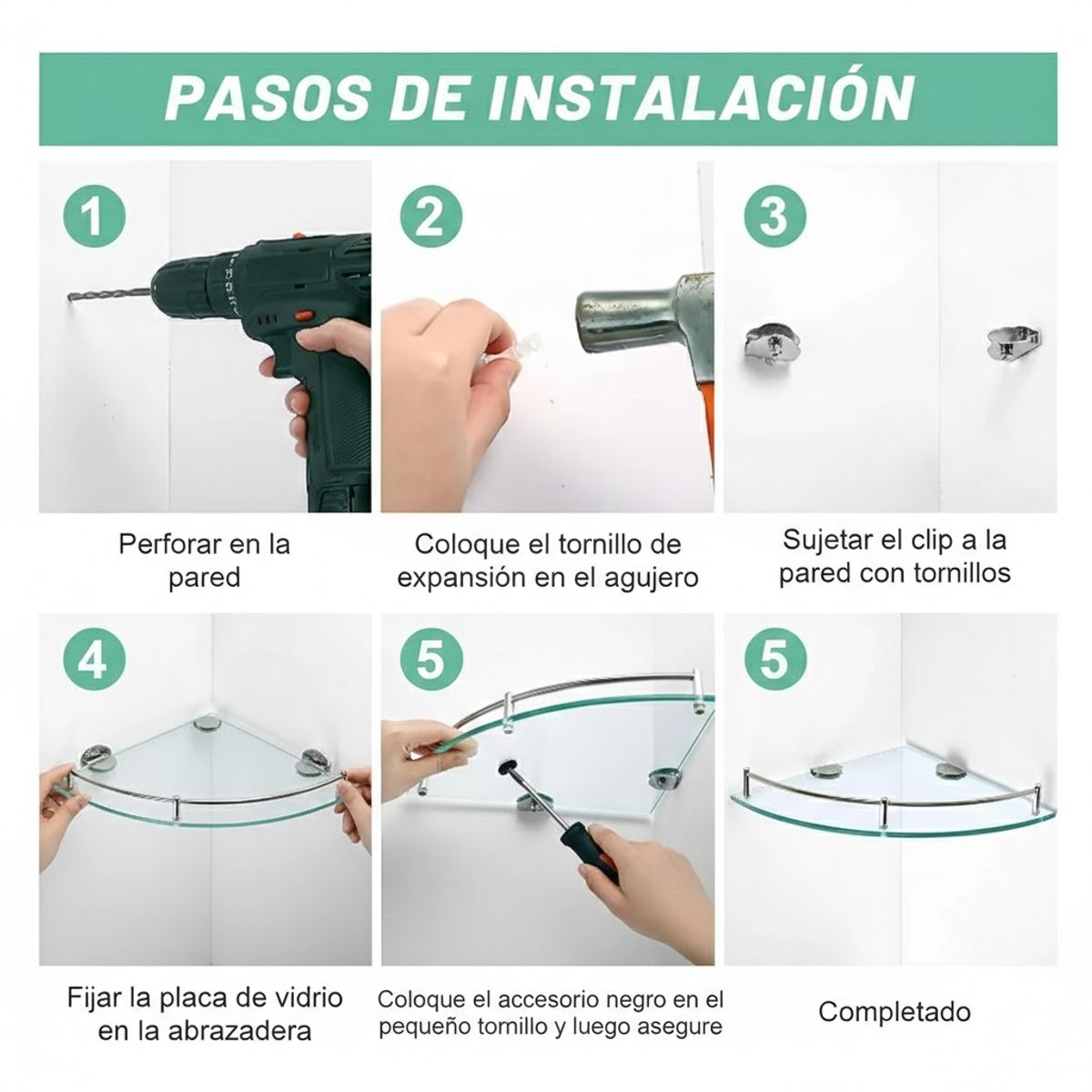 GENERICO - Pack 4 Estantes Esquinero Vidrio Organizador Ducha Moderno
