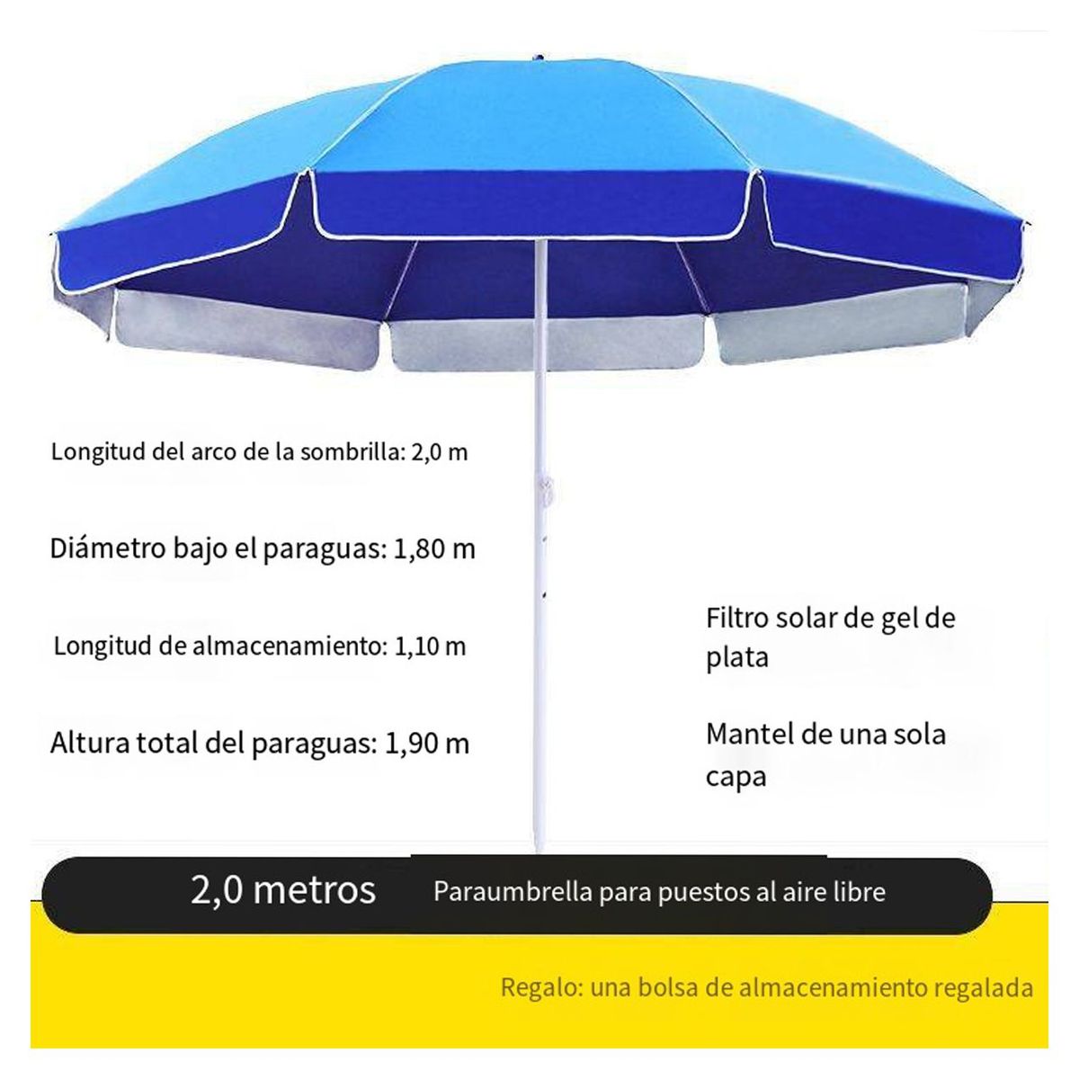 KINDA NICE - Quitasol Grande 200cm Protección Uv 50+ Paragua Playa Verano