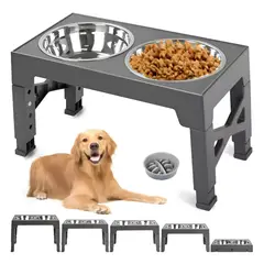 KINDA NICE - Elevador Con 2 Platos De Acer 1 Comedero Lento Para Mascotas