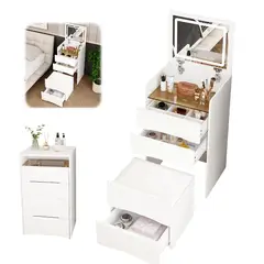 WUWAWDOGA - Tocador Madera Con Espejo Luz Moderno Con Taburete Blanco 120x60x40cm