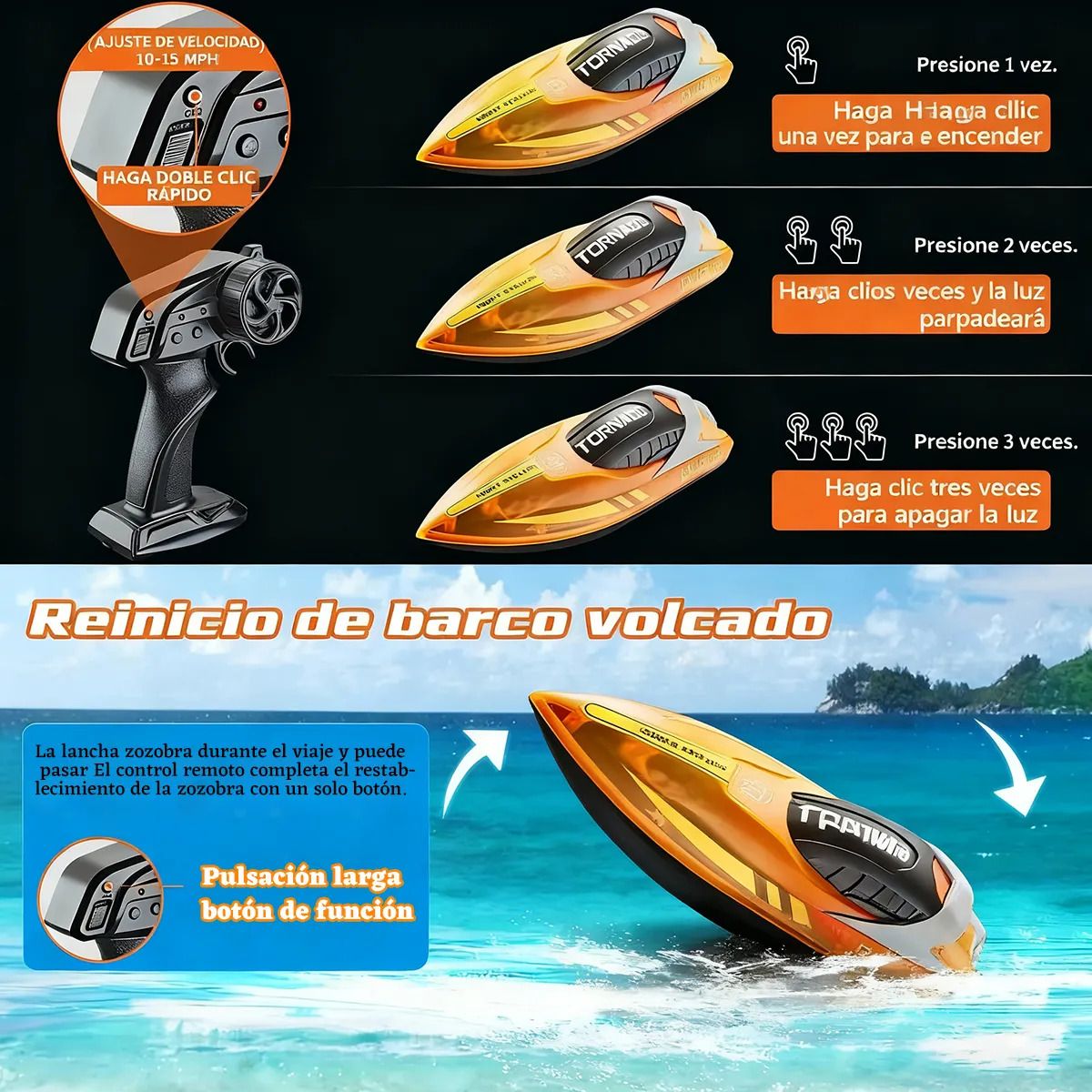 GENERICO - Juguete De Barco Rápido Rc Con Luz Led Regalos Para Niños