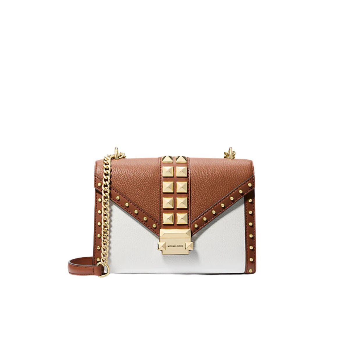 MICHAEL KORS - Cartera Michael Kors Whitney Mediano Blanco y Camel con Tachas