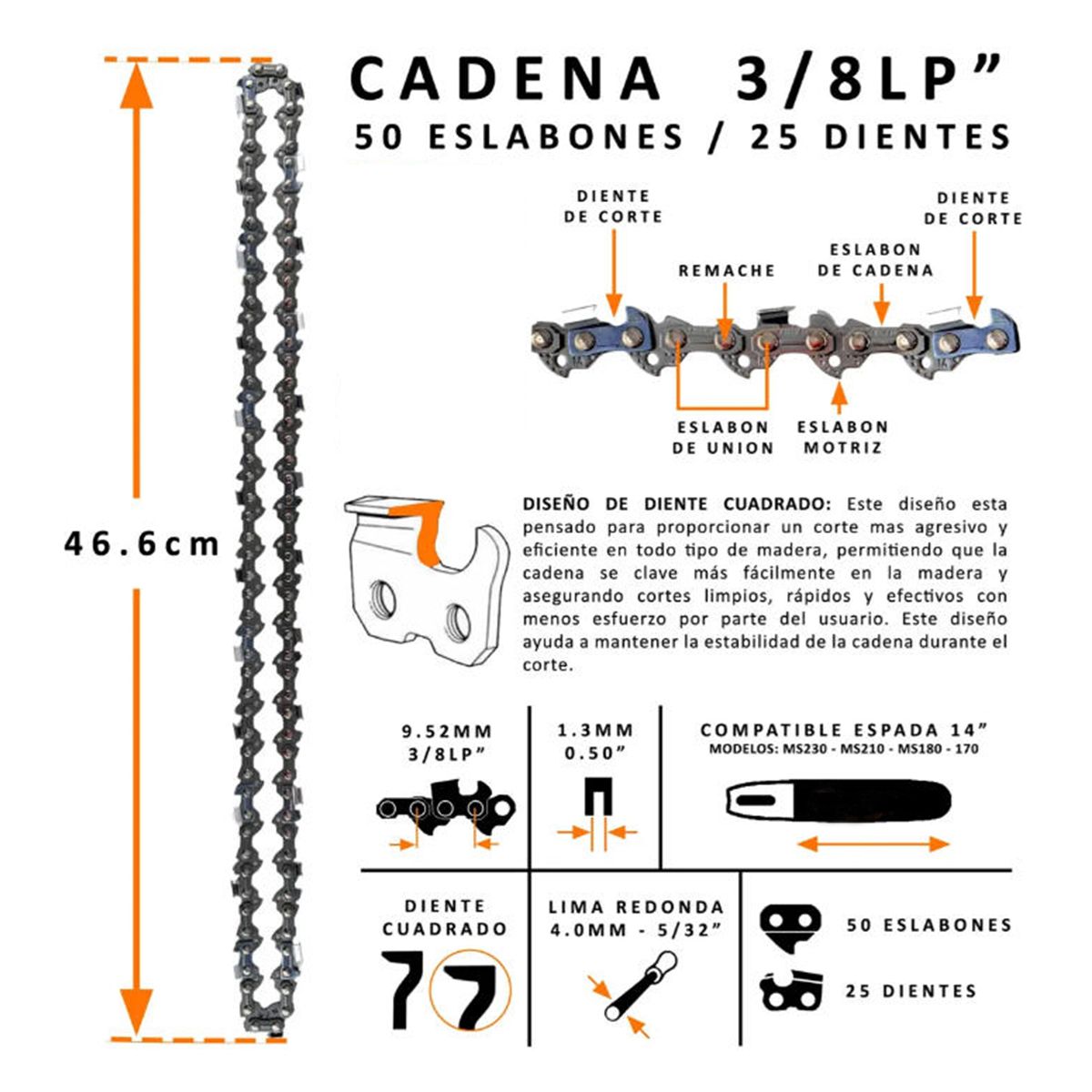 KINDA NICE - Cadena De Motosierra De 14 Ppulgadas Y 25 Dientes Para Stihl