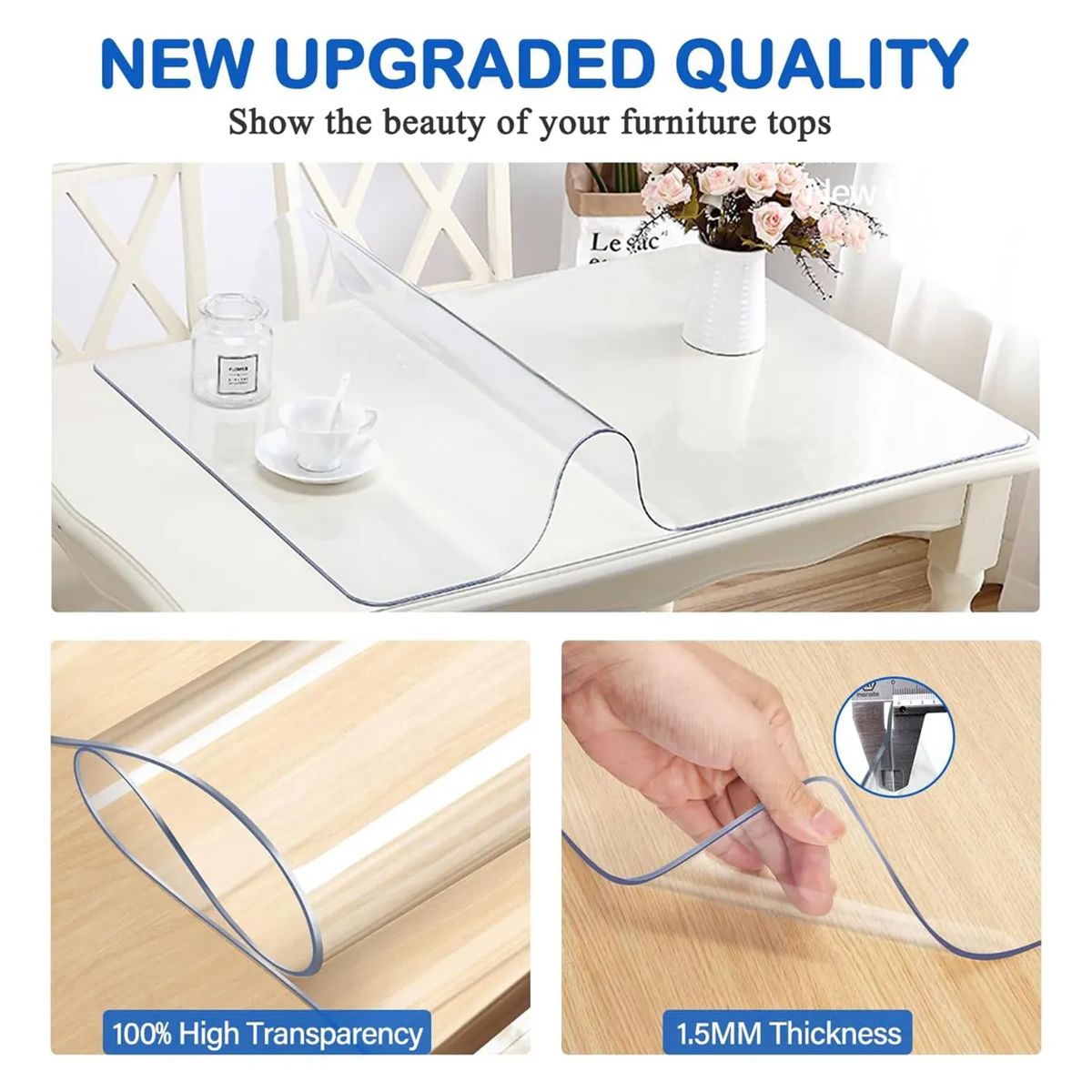 GENERICO - Mantel Transparente Premium 15mm Grueso Protector 120x80cm Transparente