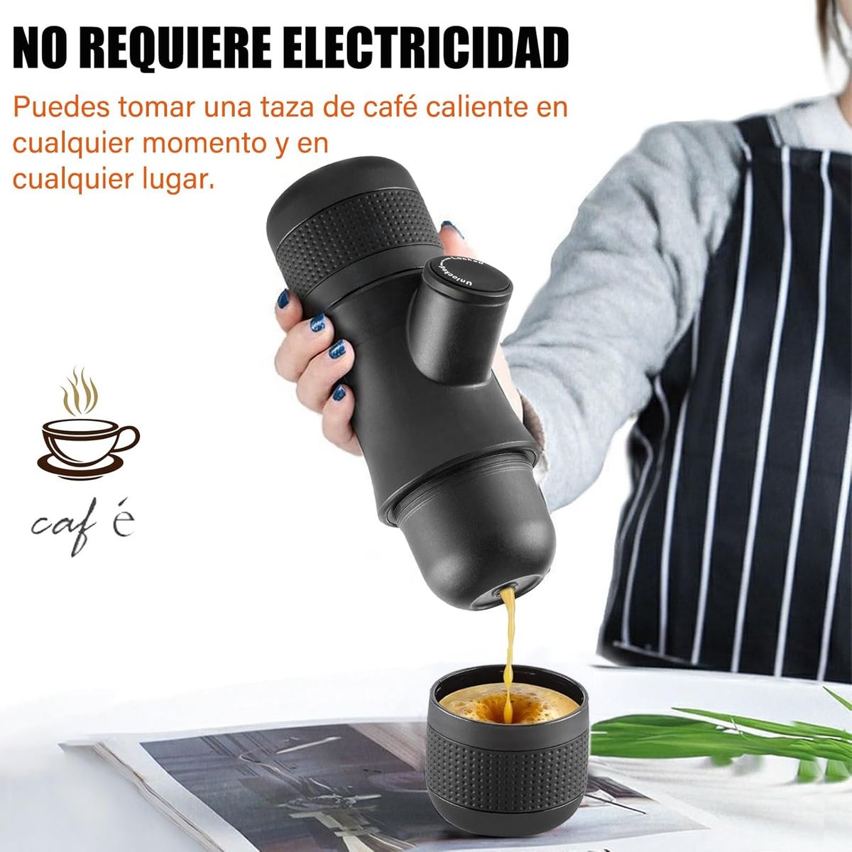 KUANGYE - Cafetera Portátil Espresso Manual 2en1 Café Molido Camping