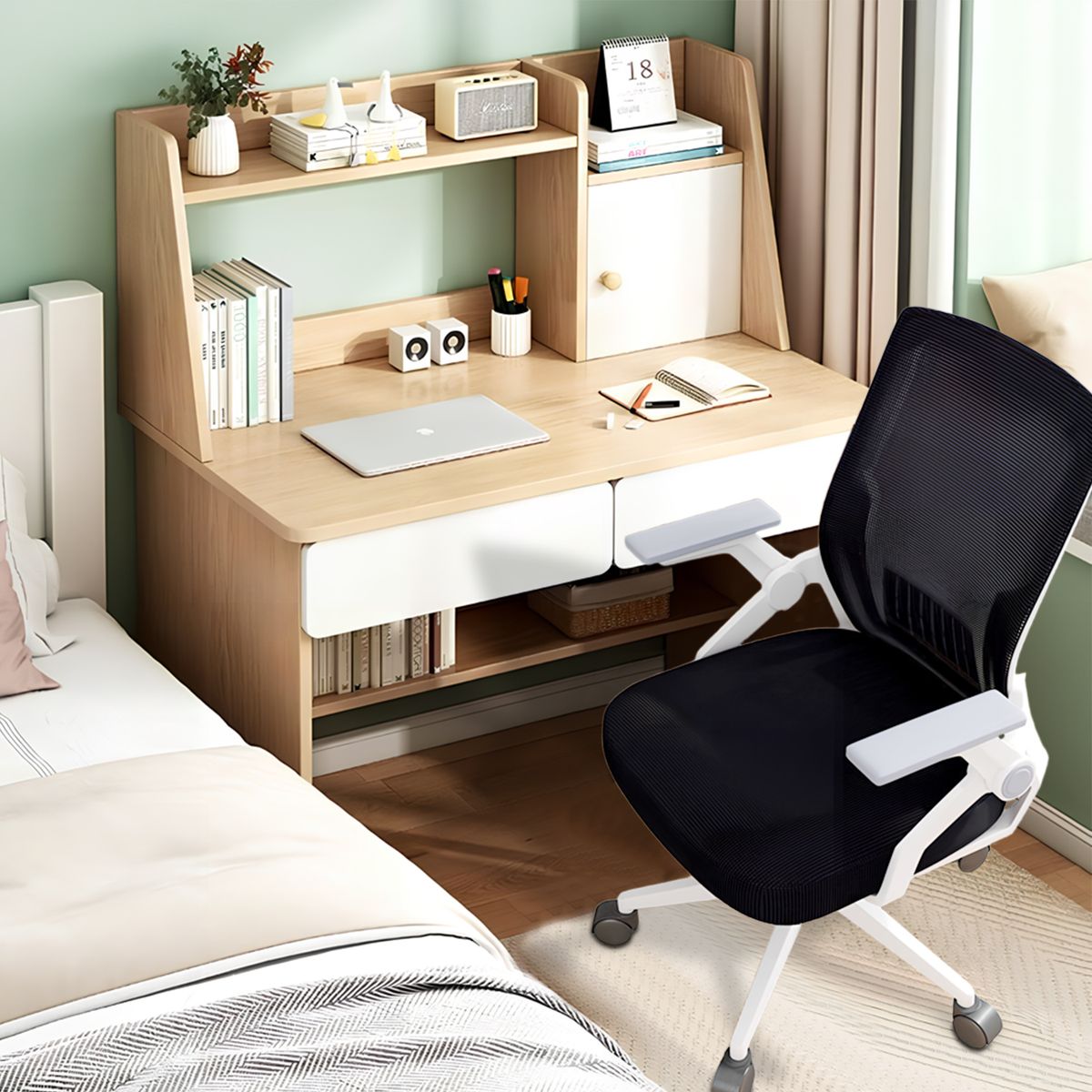 VIDITA - Juego Silla Carla Ergonómica Soporte Lumber Biónico Escritorio Con Estante 80x110cm