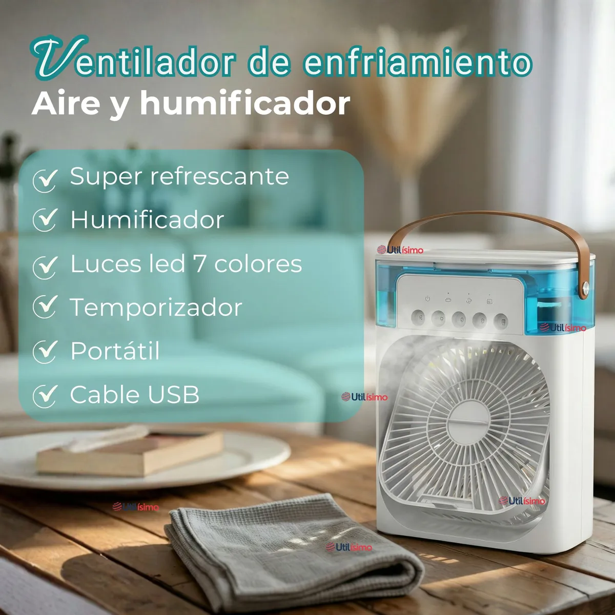 LINE - Climatizador Portátil Frío 4 en 1 Ventilador Humificador Enfriador Lampara LED 220v USB