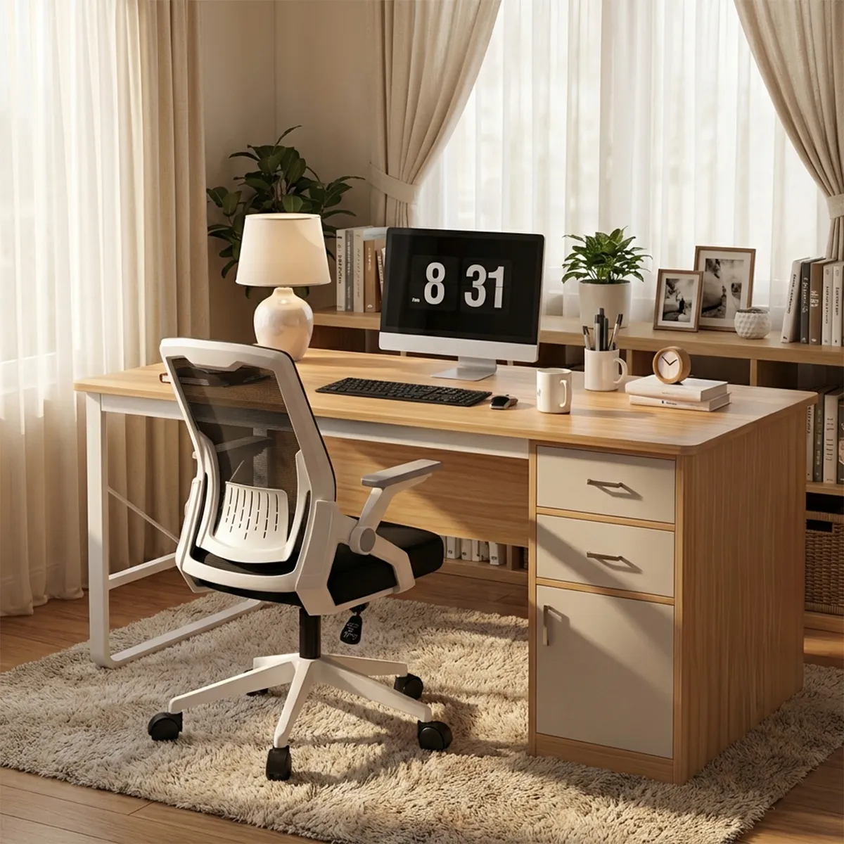 VIDITA - Juego Silla Carla Ergonómica Soporte Lumber Biónico Escritorio 100cm Cajón Gabinete Pata Metálica