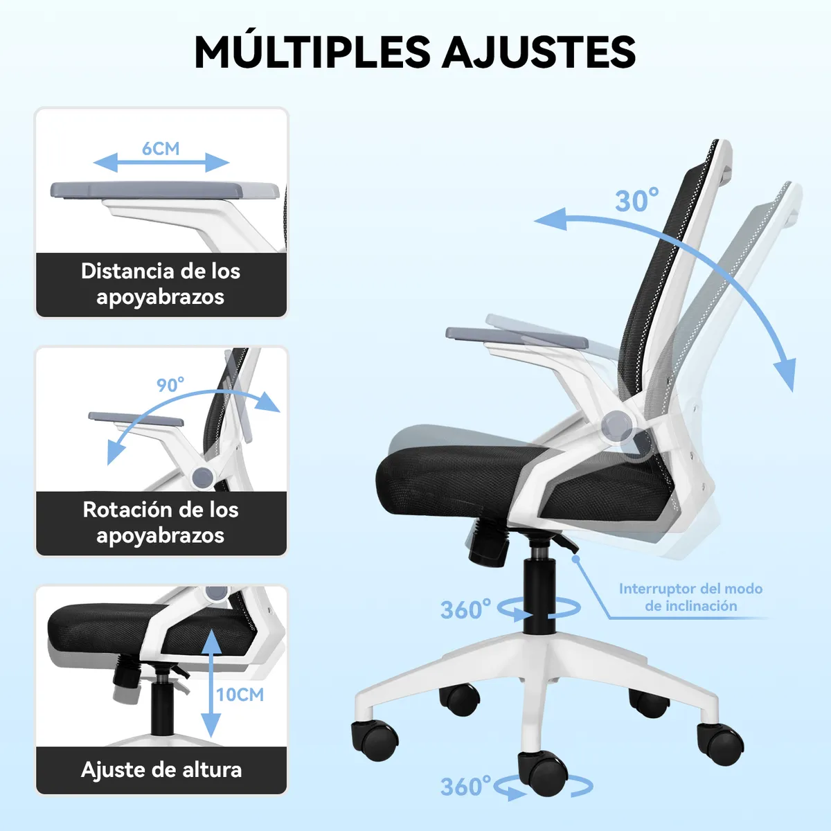VIDITA - Juego Silla Carla Ergonómica Soporte Lumber Biónico Escritorio 100cm Cajón Gabinete Pata Metálica