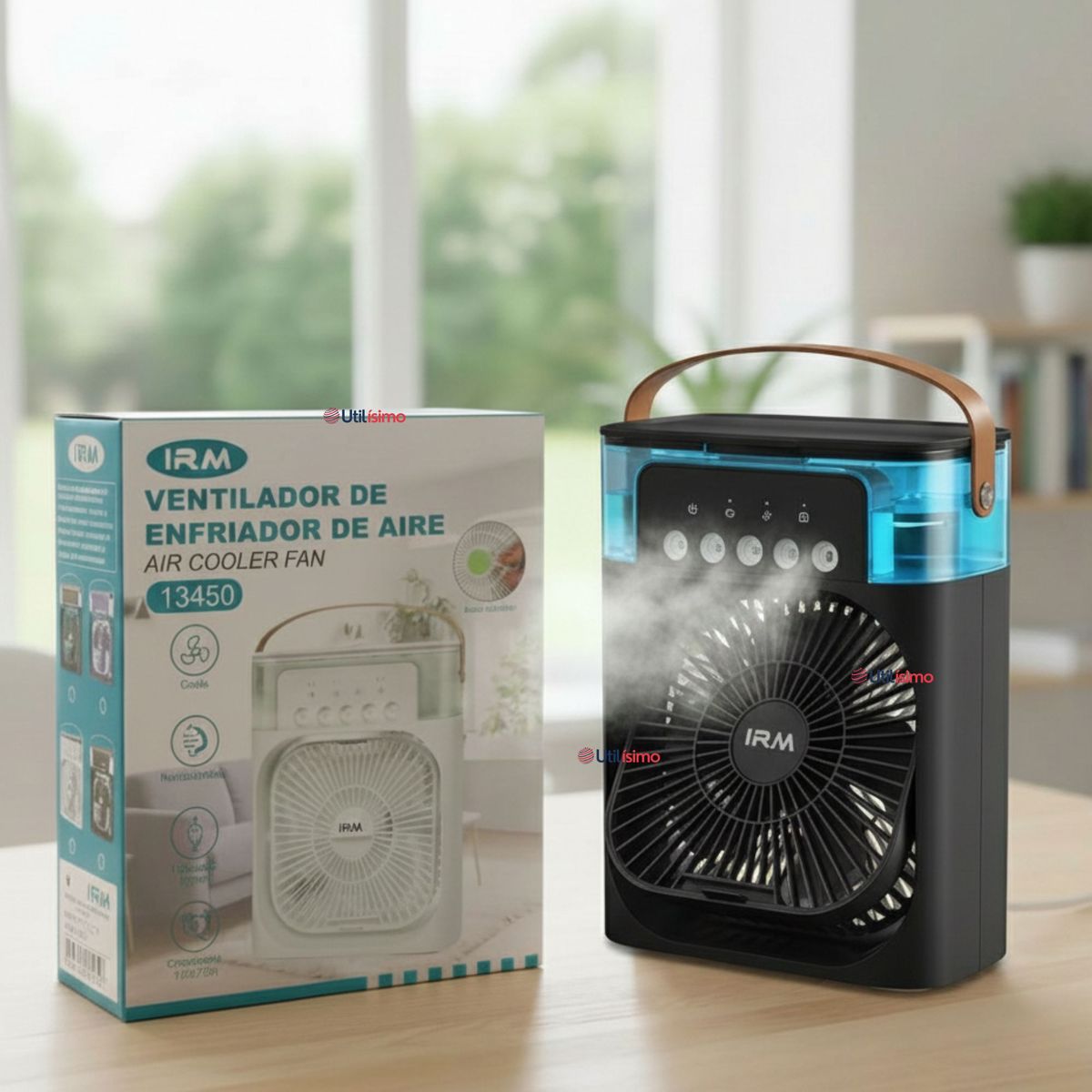 LINE - Climatizador Portátil Frío 4 en 1 Ventilador Humificador Enfriador Lampara LED USB Negro