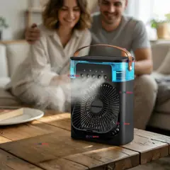 LINE - Climatizador Portátil Frío 4 en 1 Ventilador Humificador Enfriador Lampara LED USB Negro