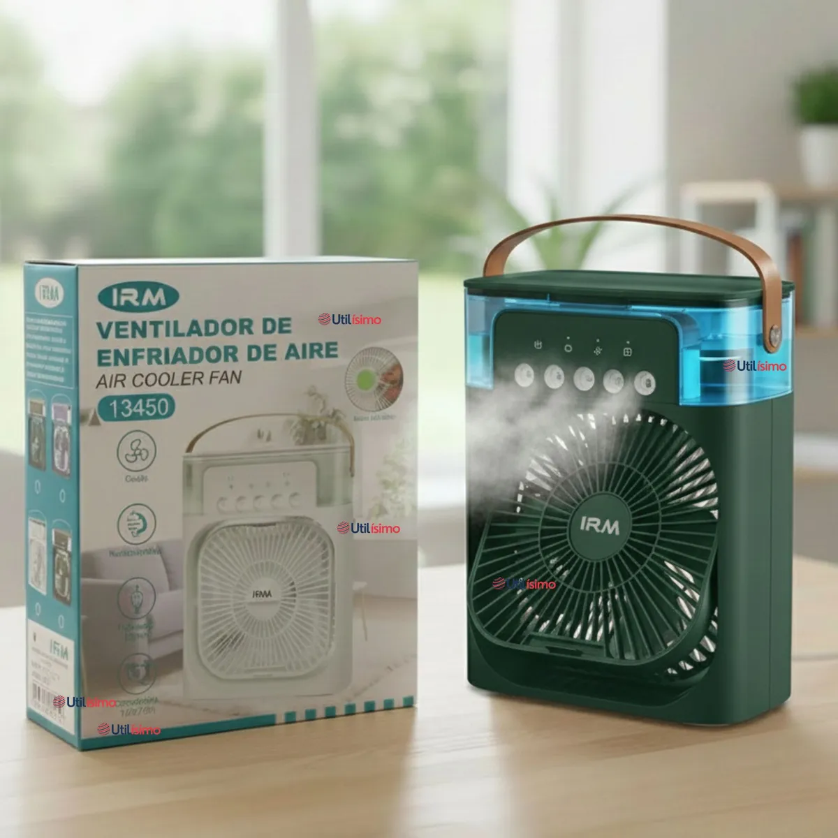LINE - Climatizador Portátil Frío 4 en 1 Ventilador Humificador Enfriador Lampara LED USB Verde