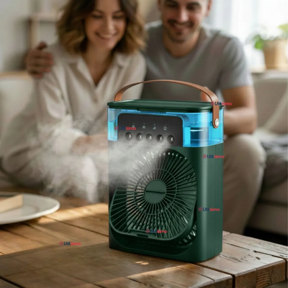 LINE - Climatizador Portátil Frío 4 en 1 Ventilador Humificador Enfriador Lampara LED USB Verde