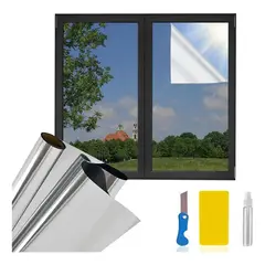 KUANGYE - Vinil Espejo Privacidad Papel Ventanas Pelicula Decorativo Pegatina Espejo Cristal Plata