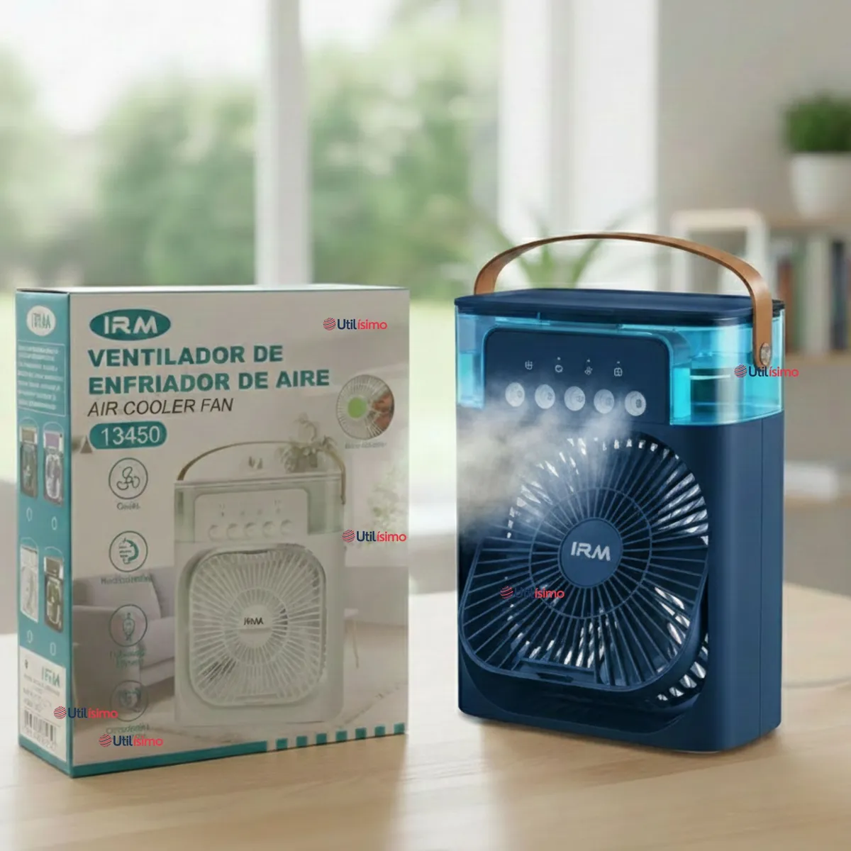 LINE - Climatizador Portátil Frío 4 en 1 Ventilador Humificador Enfriador Lampara LED USB Azul
