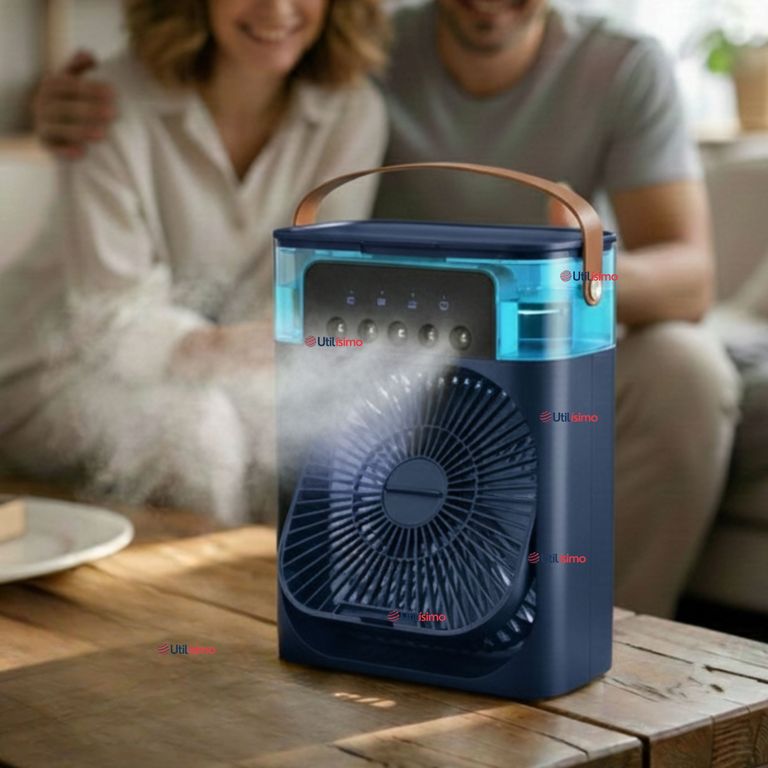 LINE Climatizador Portátil Frío 4 en 1 Ventilador Humificador Enfriador Lampara LED USB Azul