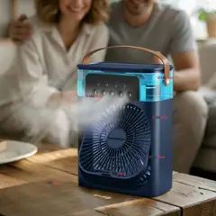LINE - Climatizador Portátil Frío 4 en 1 Ventilador Humificador Enfriador Lampara LED USB Azul