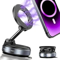 KUANGYE - Base Celular Magnética Con Ventosa Ultra Fuerte Para Auto Negro