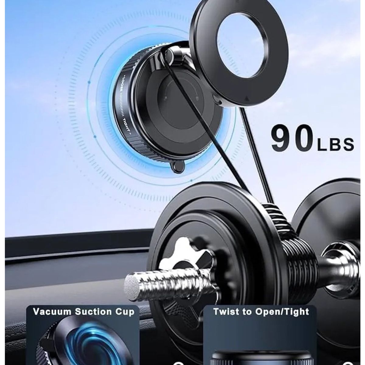 KUANGYE - Base Celular Magnética Con Ventosa Ultra Fuerte Para Auto Negro